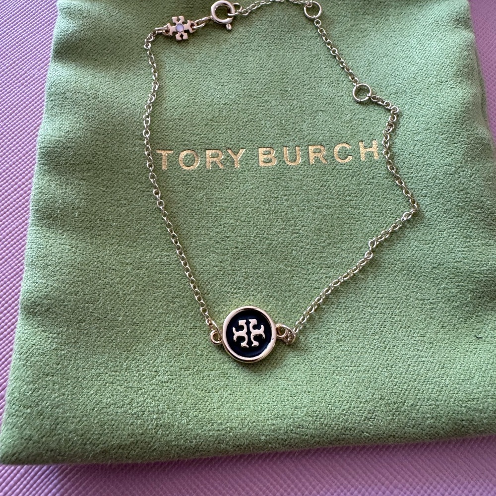 Tory Burch Gold Chain Bracelet with Black Accent